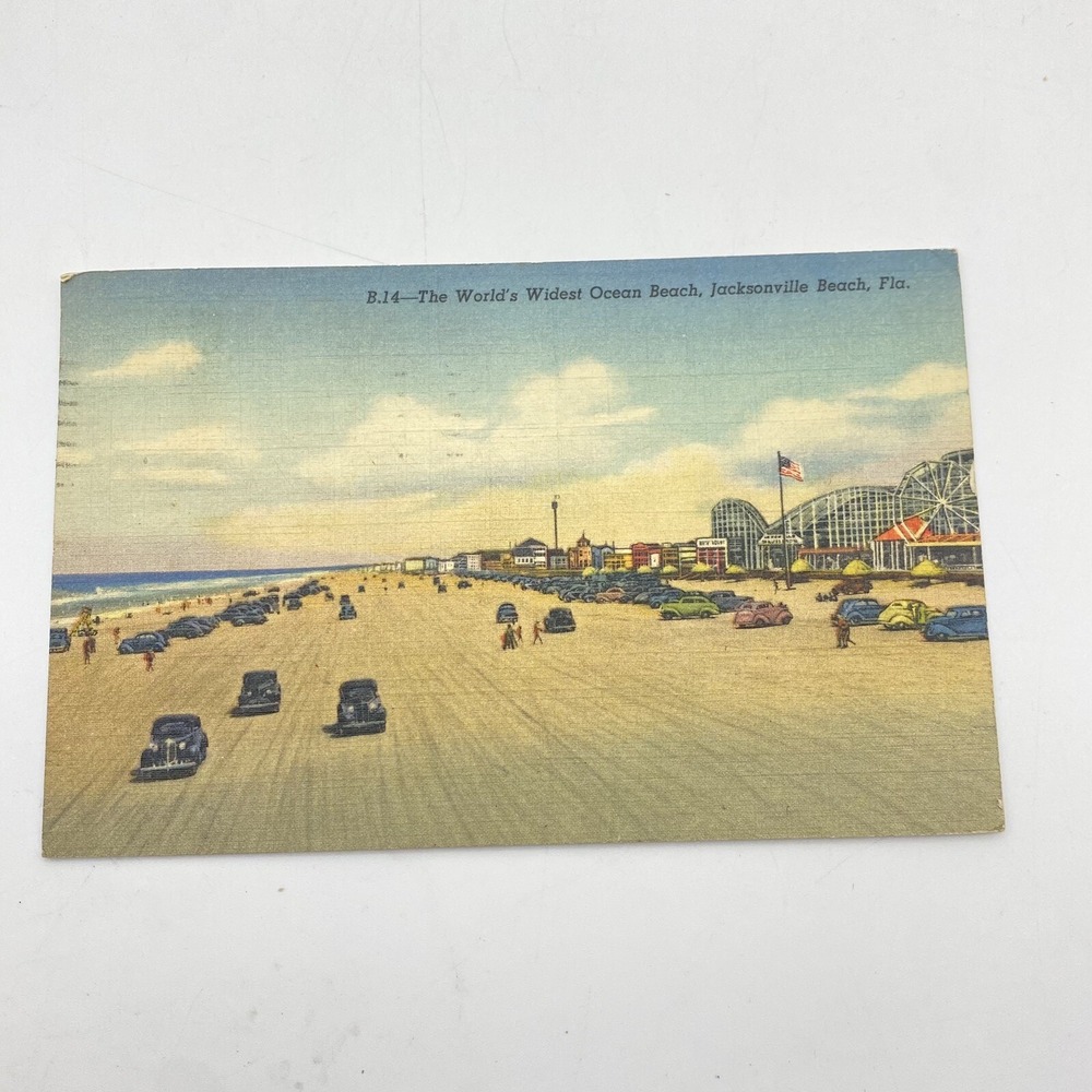 Vtg Jacksonville FL Postcard Widest Beach Amusement Park Roller Coaster Linen'42